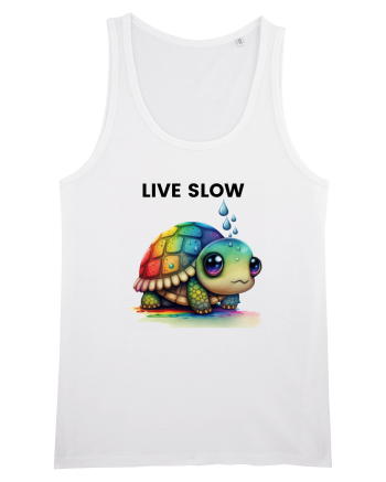Broasca testoasa pictata in acuarela cu mesajul Live Slow White
