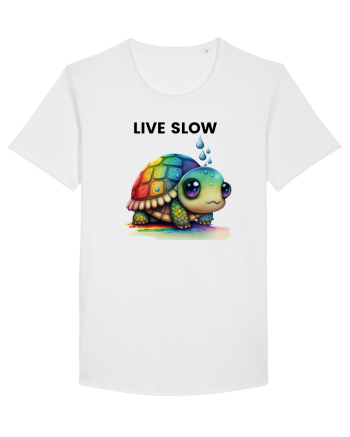 Broasca testoasa pictata in acuarela cu mesajul Live Slow White