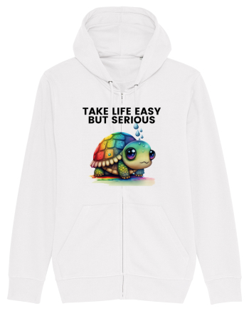 Broasca testoasa pictata in acuarela cu mesajul Take Life Easy but Serious White