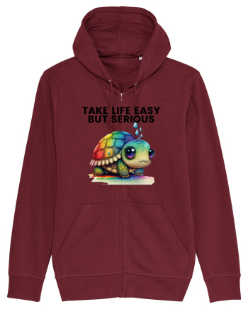 Broasca testoasa pictata in acuarela cu mesajul Take Life Easy but Serious Burgundy