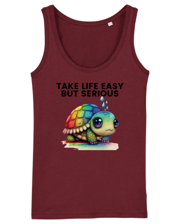 Broasca testoasa pictata in acuarela cu mesajul Take Life Easy but Serious Burgundy