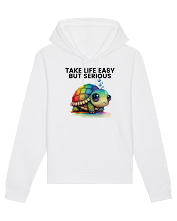 Broasca testoasa pictata in acuarela cu mesajul Take Life Easy but Serious White
