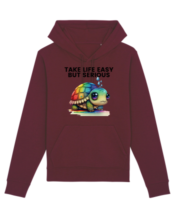 Broasca testoasa pictata in acuarela cu mesajul Take Life Easy but Serious Burgundy