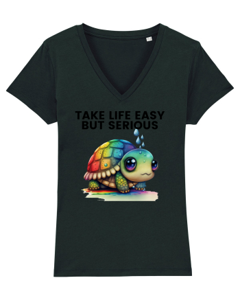 Broasca testoasa pictata in acuarela cu mesajul Take Life Easy but Serious Black