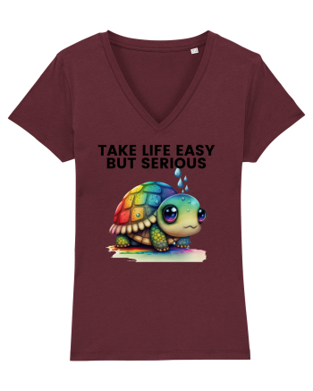 Broasca testoasa pictata in acuarela cu mesajul Take Life Easy but Serious Burgundy