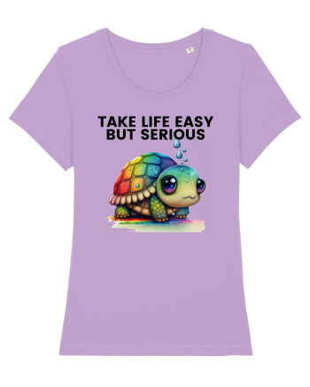 Broasca testoasa pictata in acuarela cu mesajul Take Life Easy but Serious Lavender Dawn