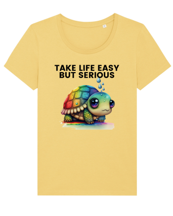 Broasca testoasa pictata in acuarela cu mesajul Take Life Easy but Serious Jojoba