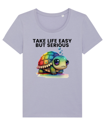 Broasca testoasa pictata in acuarela cu mesajul Take Life Easy but Serious Lavender