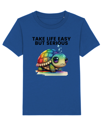 Broasca testoasa pictata in acuarela cu mesajul Take Life Easy but Serious Majorelle Blue