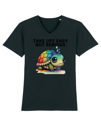 Broasca testoasa pictata in acuarela cu mesajul Take Life Easy but Serious Black