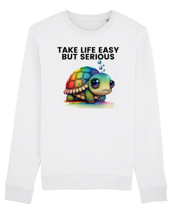 Broasca testoasa pictata in acuarela cu mesajul Take Life Easy but Serious White