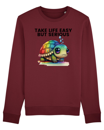 Broasca testoasa pictata in acuarela cu mesajul Take Life Easy but Serious Burgundy