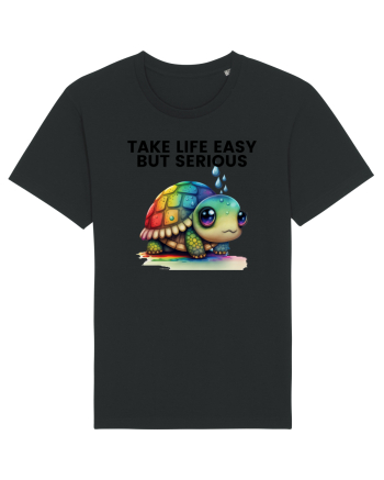 Broasca testoasa pictata in acuarela cu mesajul Take Life Easy but Serious Black