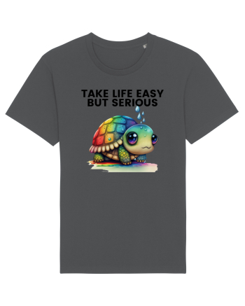 Broasca testoasa pictata in acuarela cu mesajul Take Life Easy but Serious Anthracite