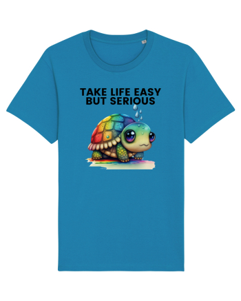 Broasca testoasa pictata in acuarela cu mesajul Take Life Easy but Serious Azur