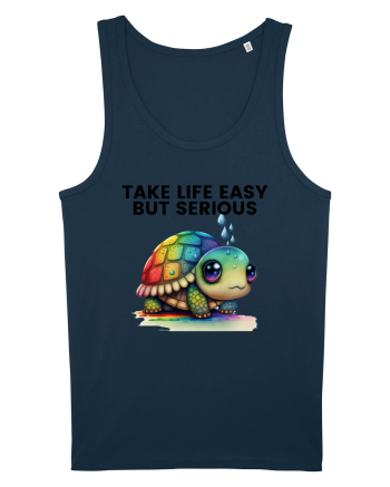 Broasca testoasa pictata in acuarela cu mesajul Take Life Easy but Serious Navy