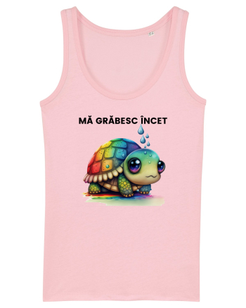 Broasca testoasa pictata in acuarela cu mesajul Ma grabesc Incet Cotton Pink