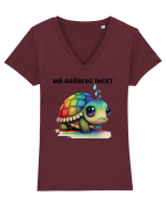 Broasca testoasa pictata in acuarela cu mesajul Ma grabesc Incet Tricou mânecă scurtă guler V Damă Evoker