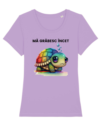 Broasca testoasa pictata in acuarela cu mesajul Ma grabesc Incet Lavender Dawn