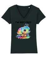 Broasca testoasa pictata in acuarela cu mesajul I'm not fast Tricou mânecă scurtă guler V Damă Evoker