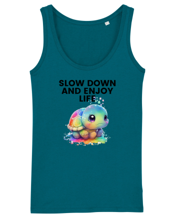 Broasca testoasa pictata in acuarela cu mesajul  Slow Down and Enjoy Life Ocean Depth