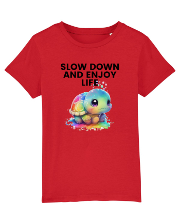Broasca testoasa pictata in acuarela cu mesajul  Slow Down and Enjoy Life Red
