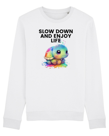 Broasca testoasa pictata in acuarela cu mesajul  Slow Down and Enjoy Life White