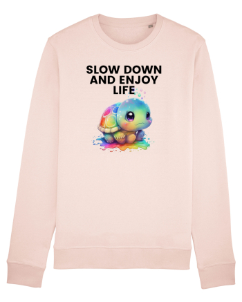 Broasca testoasa pictata in acuarela cu mesajul  Slow Down and Enjoy Life Candy Pink