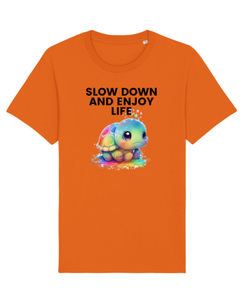 Broasca testoasa pictata in acuarela cu mesajul  Slow Down and Enjoy Life Bright Orange