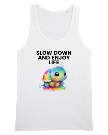 Broasca testoasa pictata in acuarela cu mesajul  Slow Down and Enjoy Life White