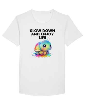 Broasca testoasa pictata in acuarela cu mesajul  Slow Down and Enjoy Life White