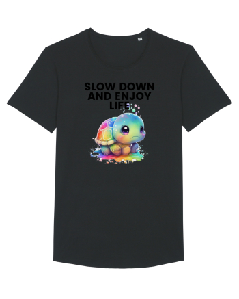 Broasca testoasa pictata in acuarela cu mesajul  Slow Down and Enjoy Life Black