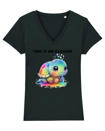 Broasca testoasa pictata in acuarela cu mesajul  Time is an Illusion Black