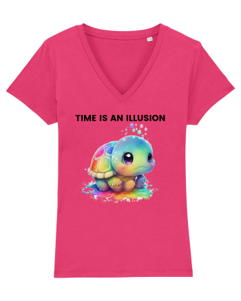 Broasca testoasa pictata in acuarela cu mesajul  Time is an Illusion Raspberry