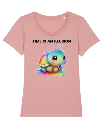 Broasca testoasa pictata in acuarela cu mesajul  Time is an Illusion Canyon Pink