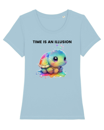 Broasca testoasa pictata in acuarela cu mesajul  Time is an Illusion Sky Blue