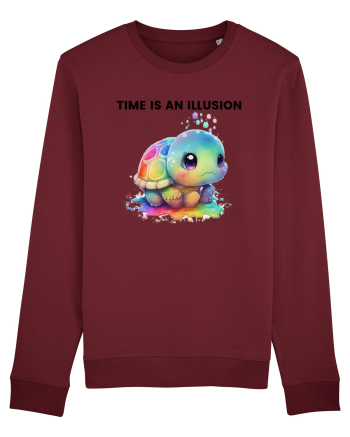 Broasca testoasa pictata in acuarela cu mesajul  Time is an Illusion Burgundy