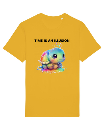 Broasca testoasa pictata in acuarela cu mesajul  Time is an Illusion Spectra Yellow