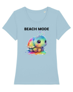 Broasca testoasa pictata in acuarela cu mesajul  Beach Mode Tricou mânecă scurtă guler larg fitted Damă Expresser
