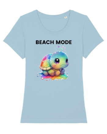 Broasca testoasa pictata in acuarela cu mesajul  Beach Mode Sky Blue