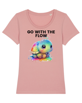 Broasca testoasa pictata in acuarela cu mesajul  Go with the Flow Canyon Pink