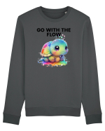 Broasca testoasa pictata in acuarela cu mesajul  Go with the Flow Bluză mânecă lungă Unisex Rise