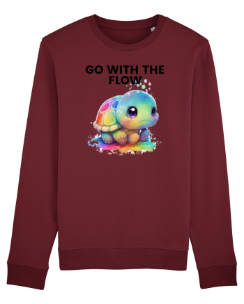 Broasca testoasa pictata in acuarela cu mesajul  Go with the Flow Burgundy