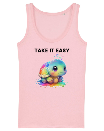 Broasca testoasa pictata in acuarela cu mesajul  Take it Easy Cotton Pink