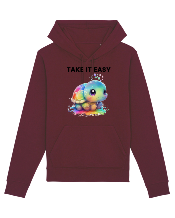 Broasca testoasa pictata in acuarela cu mesajul  Take it Easy Burgundy