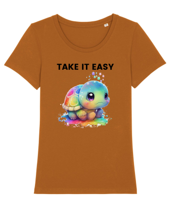 Broasca testoasa pictata in acuarela cu mesajul  Take it Easy Roasted Orange