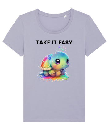 Broasca testoasa pictata in acuarela cu mesajul  Take it Easy Lavender