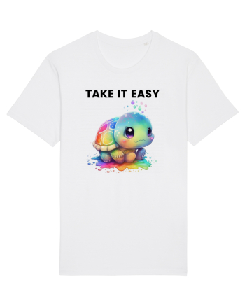 Broasca testoasa pictata in acuarela cu mesajul  Take it Easy White