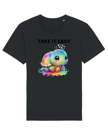 Broasca testoasa pictata in acuarela cu mesajul  Take it Easy Black