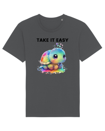 Broasca testoasa pictata in acuarela cu mesajul  Take it Easy Anthracite